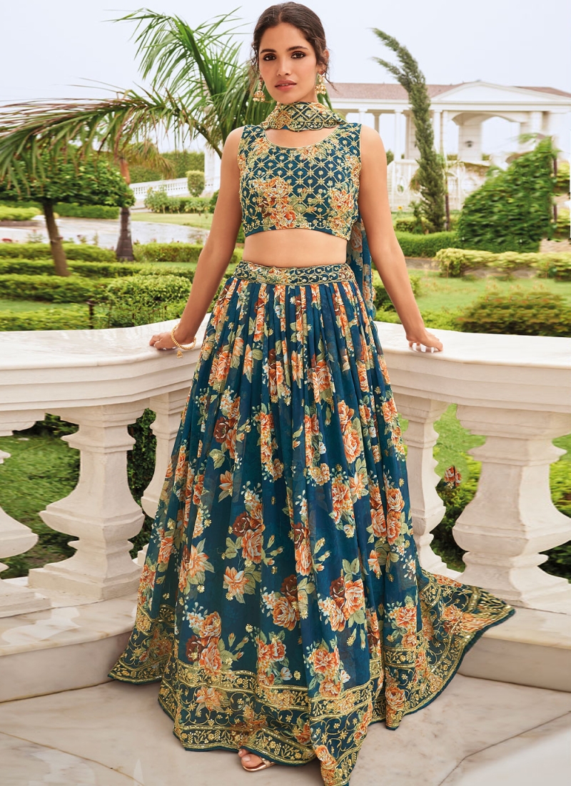 Georgette Digital Print Lehenga Choli In Red Colour - LD3880376