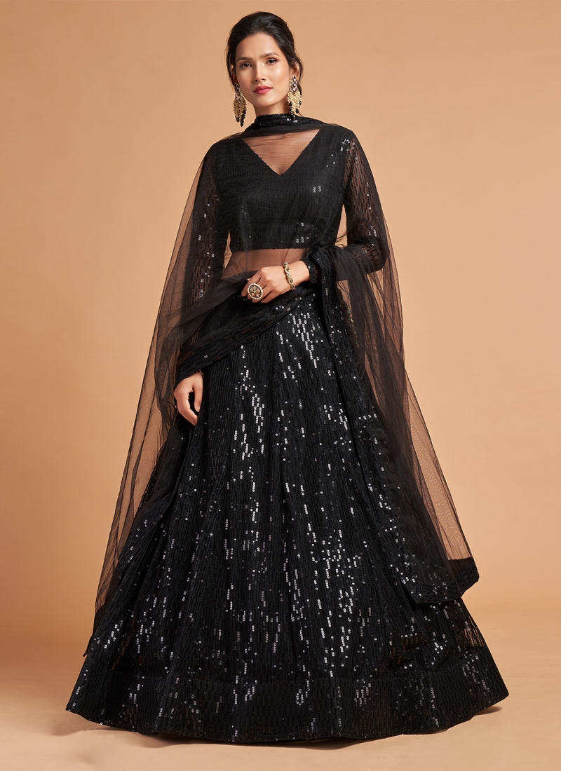 Black and Grey Lehenga - Designer Black Lehenga Choli for Girls