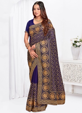 Adorable Vichitra Silk Navy Blue Zari Trendy Saree