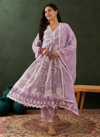 Affectionate Purple Blended Cotton Palazzo Salwar Suit
