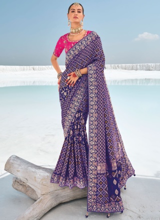 Affectionate Violet Embroidered Georgette Contemporary Saree