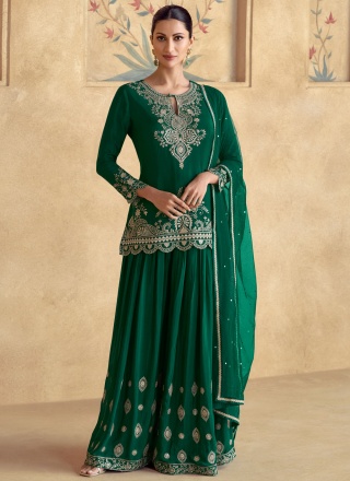 Alluring Green Chinon Trendy Salwar Kameez