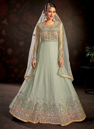 Anarkali Salwar Suit Embroidered Net in Green