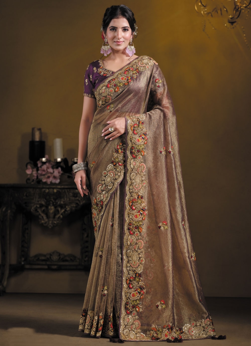 Angelic Banarasi Silk Brown Designer Saree