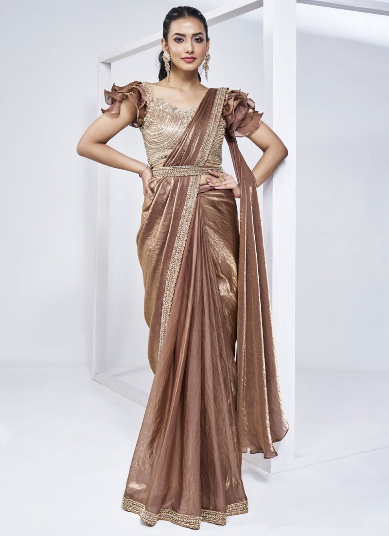 Angelic Brown Reception Trendy Saree