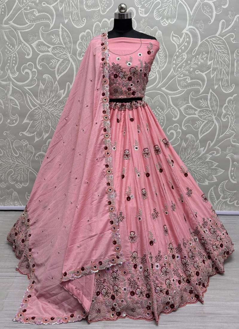 Appealing Fancy Silk Pink Lehenga Choli