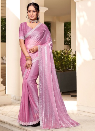 Appealing Swarovski Pink Silk Trendy Saree