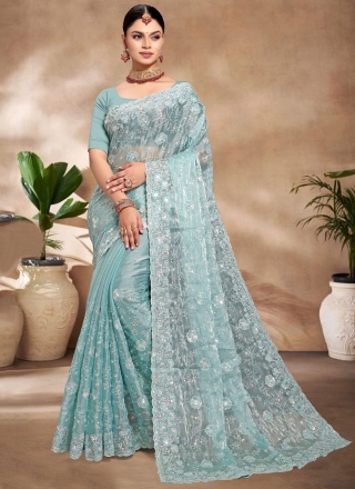 Aqua Blue Burburry  Festival Classic Saree