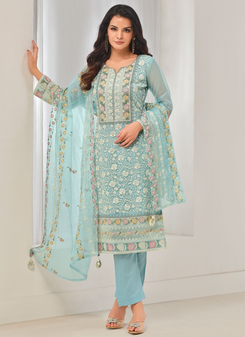 Aqua Blue Chiffon Festival Salwar Kameez