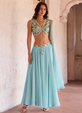 Aqua Blue Color Readymade Lehenga Choli