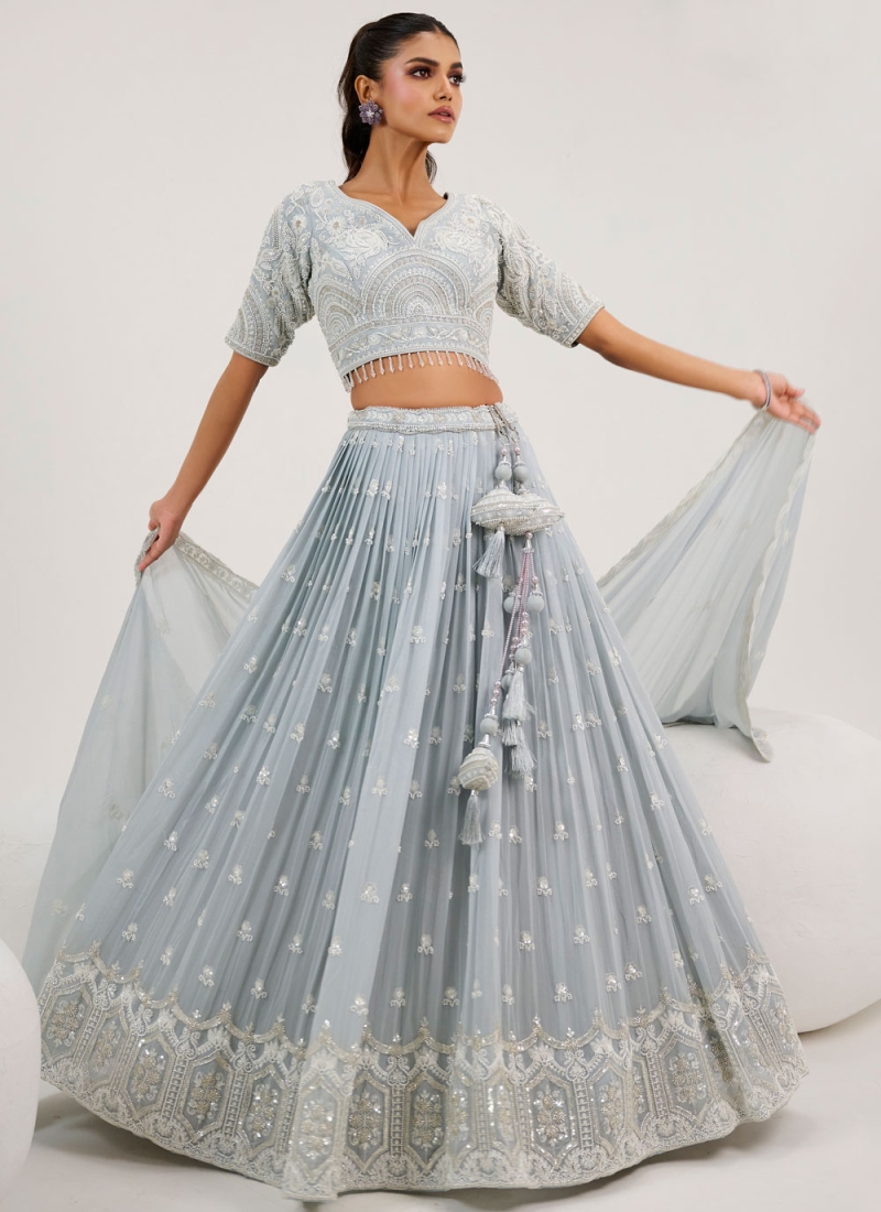 Aqua Blue Color Readymade Lehenga Choli