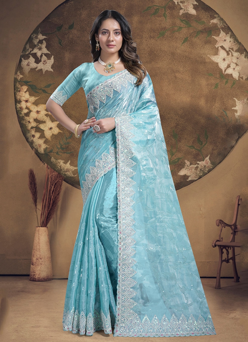 Aqua Blue Festival Silk Saree