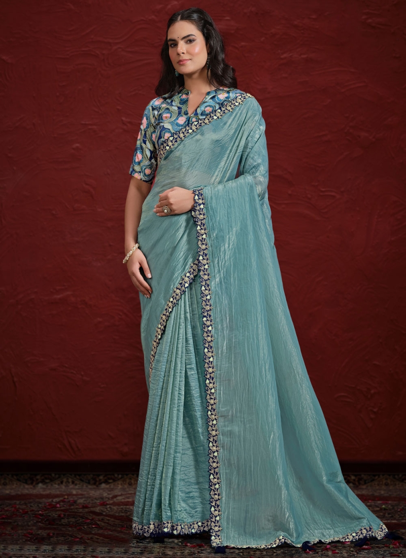 Aqua Blue Festival Traditional Saree