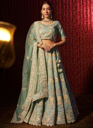 Aqua Blue Stone Trendy Lehenga Choli