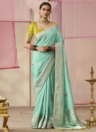 Aqua Blue Viscose Weaving Classic Saree