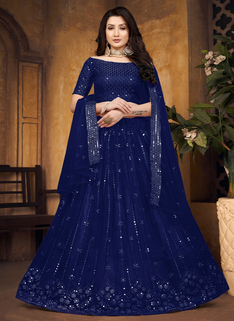 Navy Blue Organza Lehenga Set - Buy Designer Lehenga for Women Online in  India - Idaho Clothing