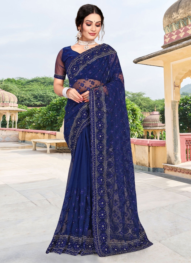 Amazing Look Georgette Base Grey Color Gota And Resham Work Saree