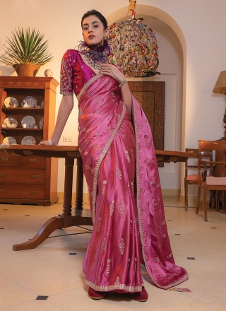 Arresting Rani Embroidered Viscose Contemporary Style Saree