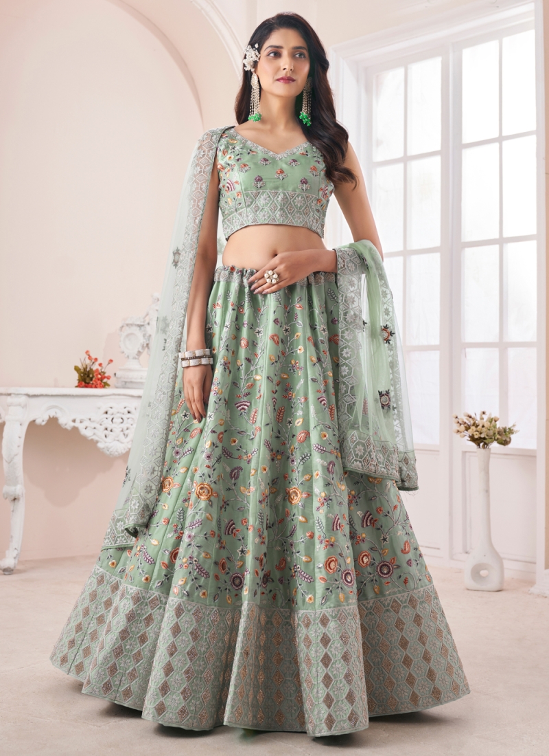 Magnificent Bottle Green Crop Top Lehenga For Girls - Ethnic Race