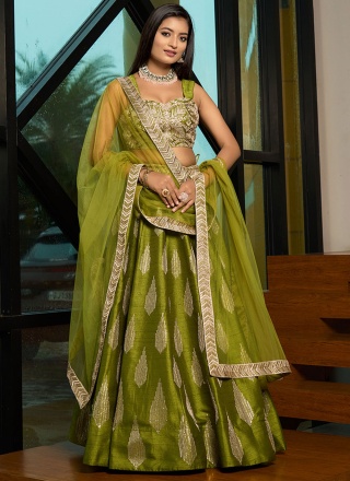 Art Silk Green Embroidered Lehenga Choli