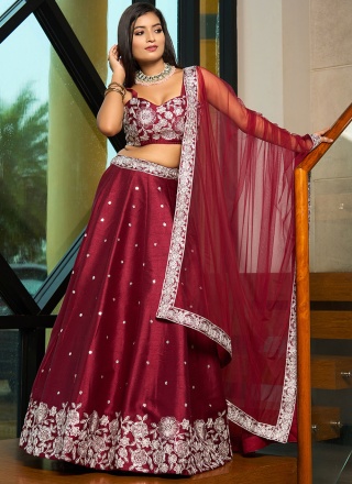 Art Silk Magenta and Maroon Sequins Trendy Lehenga Choli