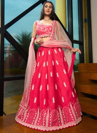 Art Silk Pink and Rani Embroidered Trendy Lehenga Choli