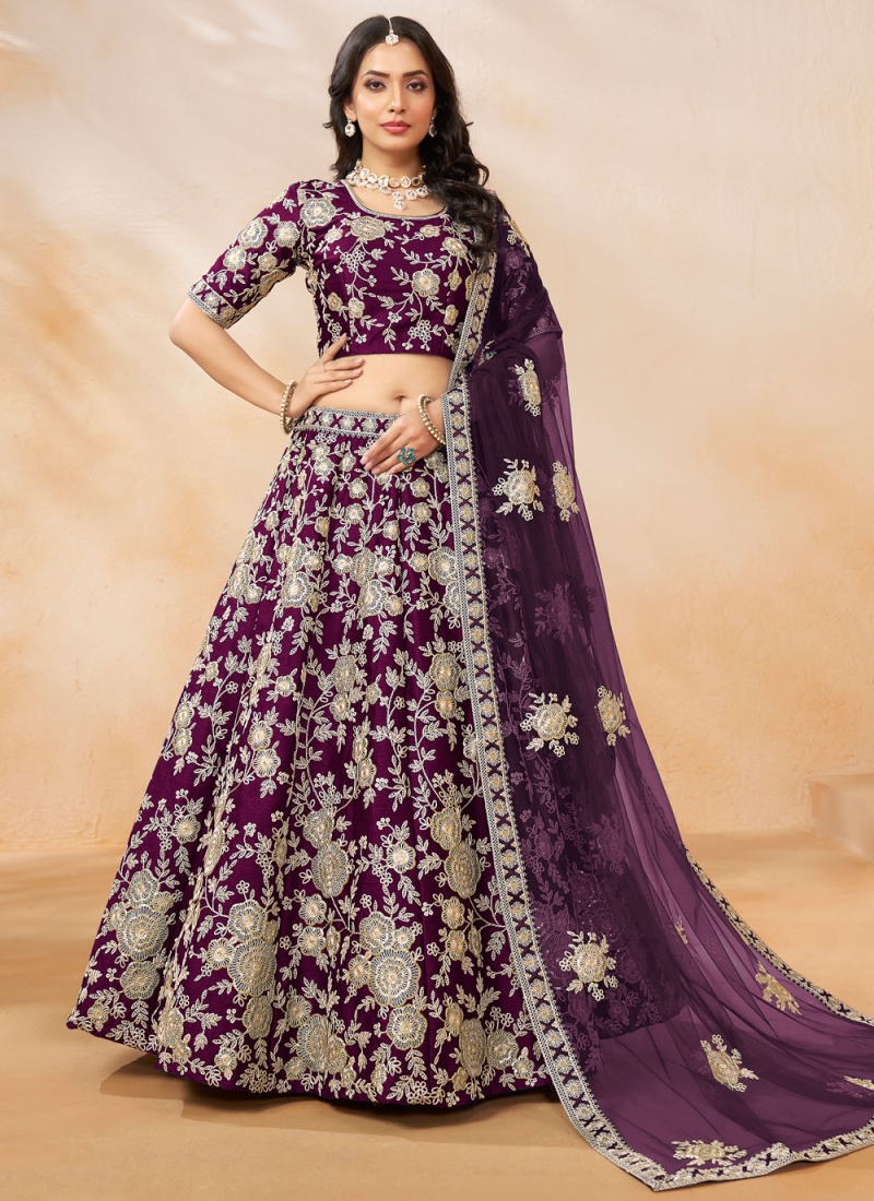 Art Silk Purple Lehenga Choli