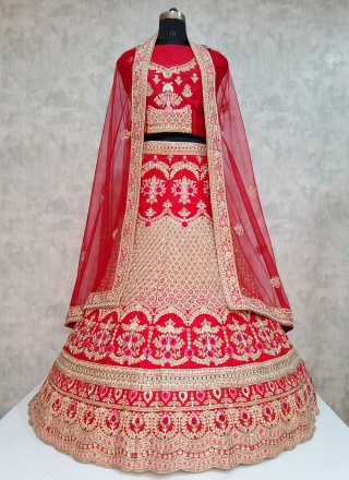 Artistic Embroidered Red Lehenga Choli