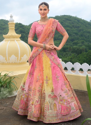 Aspiring Silk Khatli Work Multi Colour Trendy Lehenga Choli