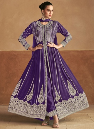 Aspiring Violet Chinon Designer Salwar Kameez