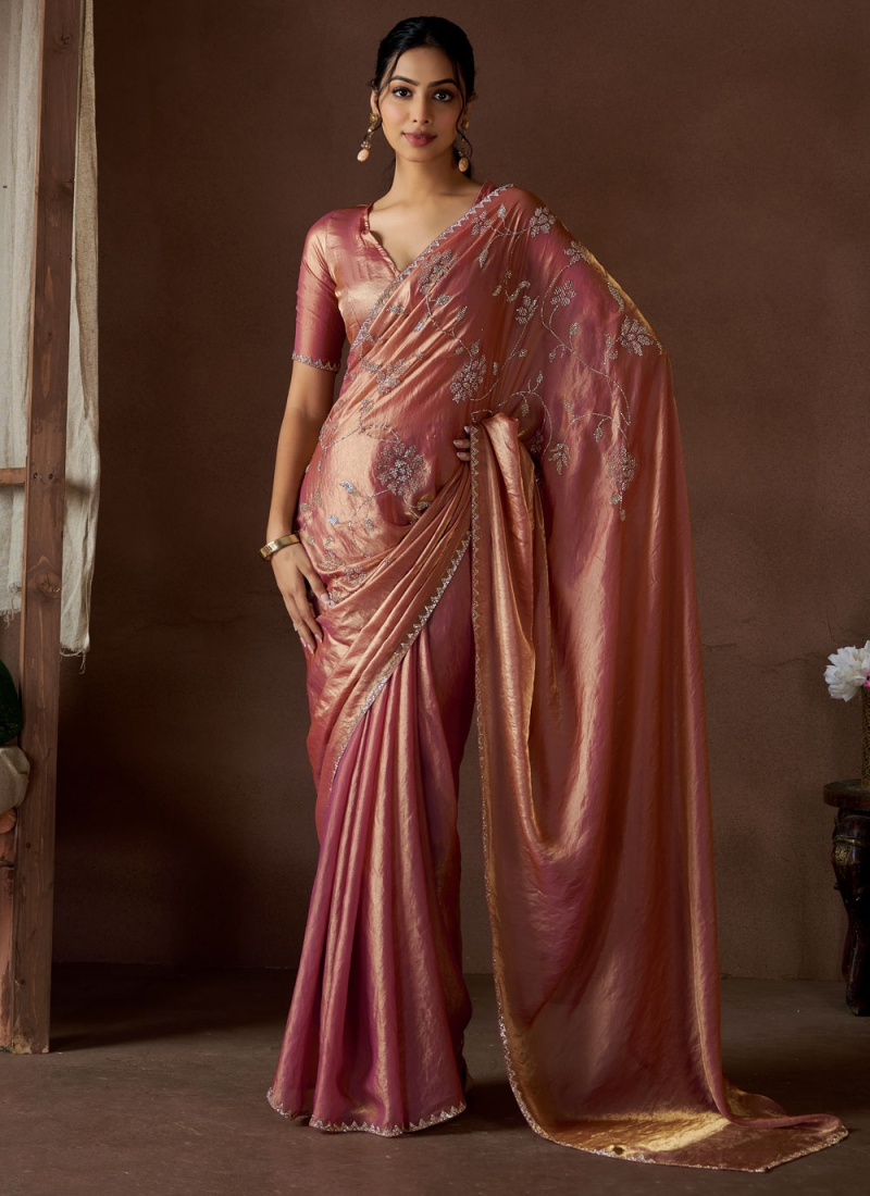 Astonishing Pink and Rust Swarovski Designer Saree