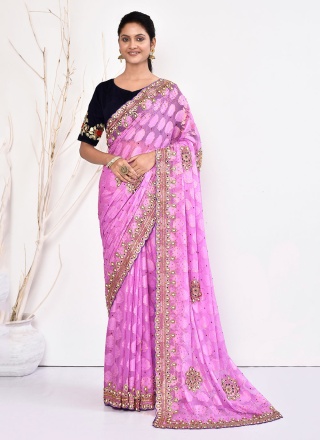 Astonishing Shimmer Rose Pink Contemporary Saree