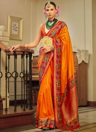 Astounding Border Orange Contemporary Saree