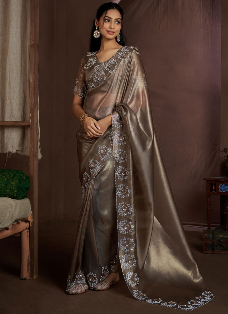 Astounding Brown Cutdana Fancy Fabric Classic Saree