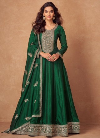 Astounding Embroidered Green Readymade Gown