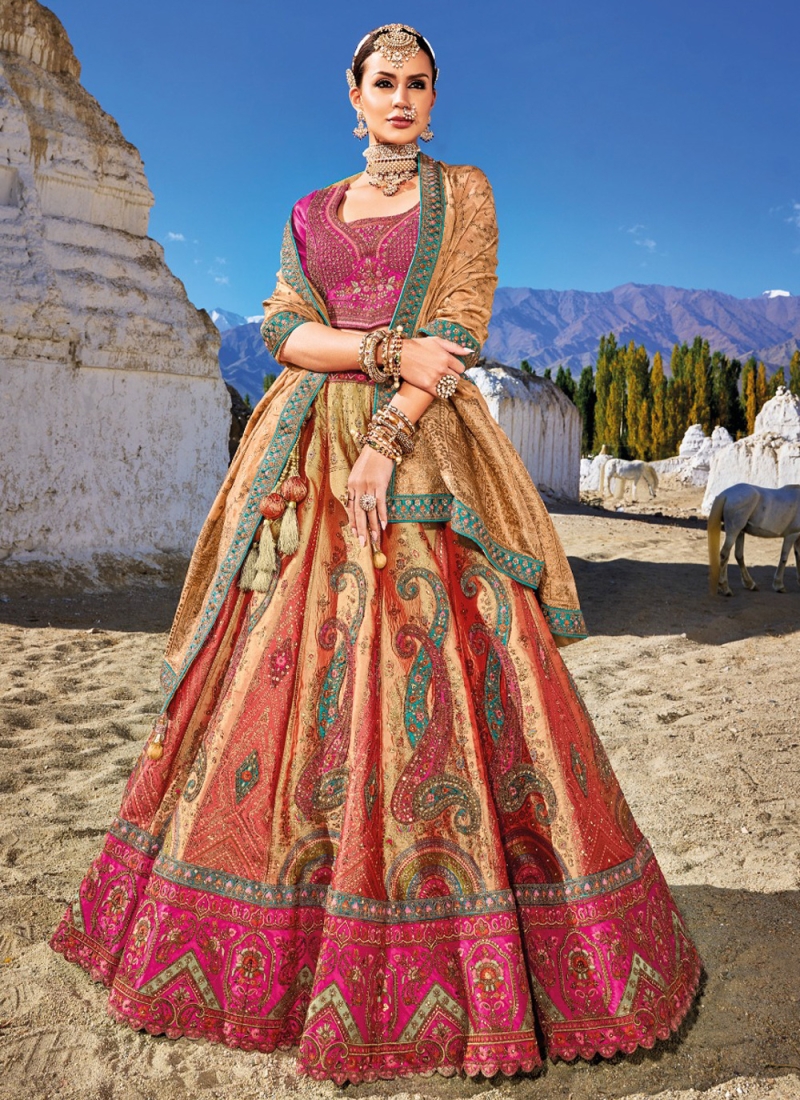 Buy online Multi Colored Self Design Semi Stitched Lehenga from ethnic wear  for Women by Halfsareestudio for ₹9359 at 26% off | 2024 Limeroad.com