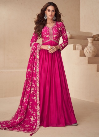 Astounding Pink and Rani Embroidered Readymade Gown