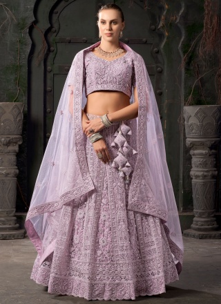 Auspicious Embroidered Net Lavender Readymade Lehenga Choli