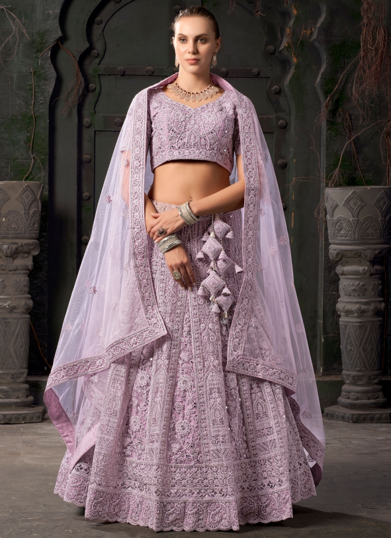 Auspicious Embroidered Net Lavender Readymade Lehenga Choli