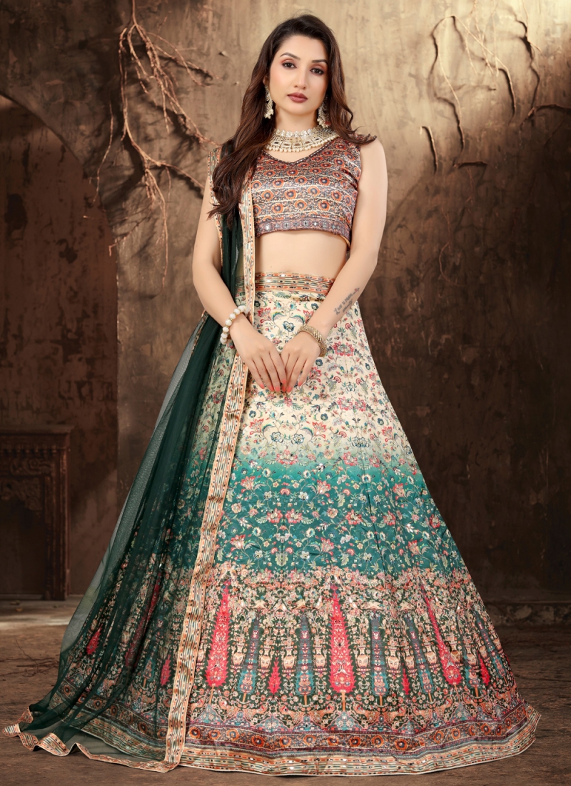 Blue Colour Embroidery Work Designer Satin Lehenga - Ethnic Race