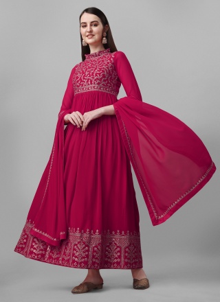 Awesome Aari Faux Georgette Hot Pink Anarkali Salwar Suit