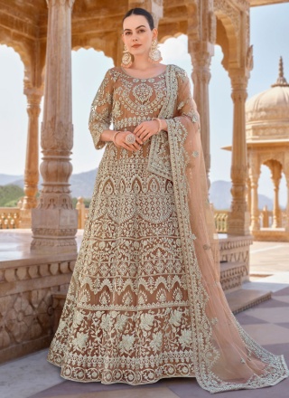 Awesome Brown Embroidered Designer Salwar Suit