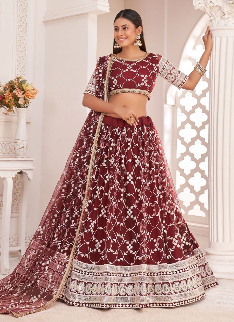 Amrutha, Maroon shade Wedding Special Lehenga Choli for Women -OM001LC –  www.soosi.co.in