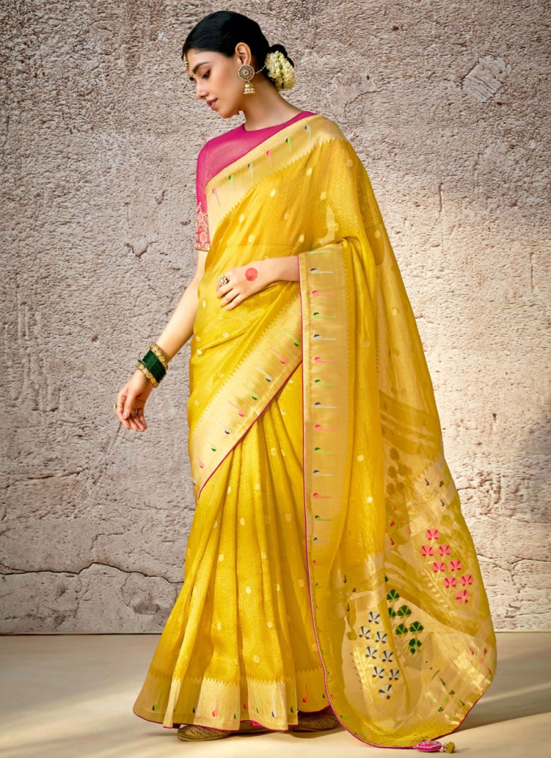 Banarasi Silk Contemporary Saree in Yellow