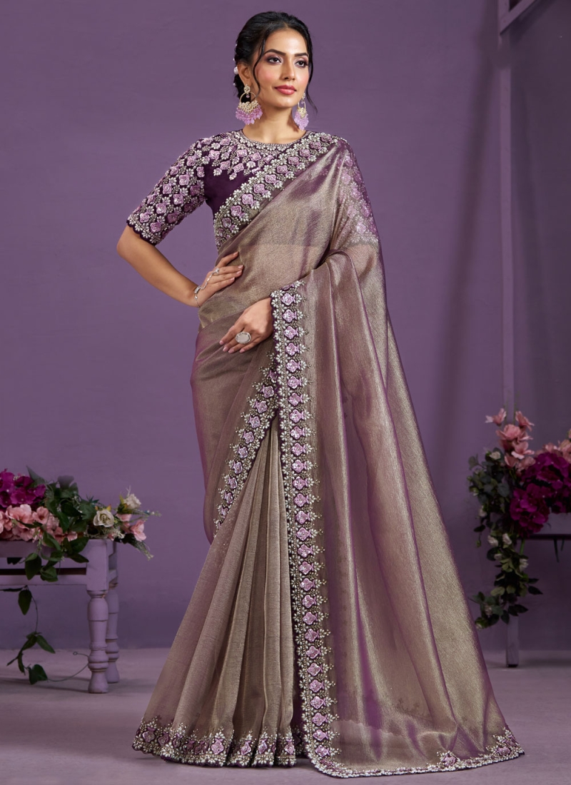 Banarasi Silk Grey and Lavender Trendy Saree