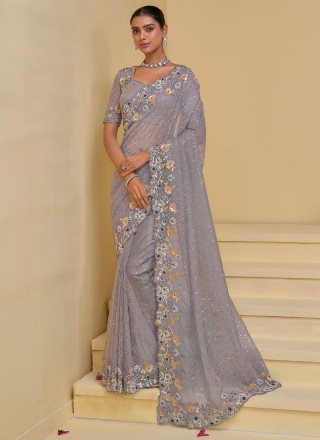 Banarasi Silk Sequins Classic Saree in Grey