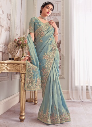 Banarasi Silk Thread Designer Saree in Aqua Blue