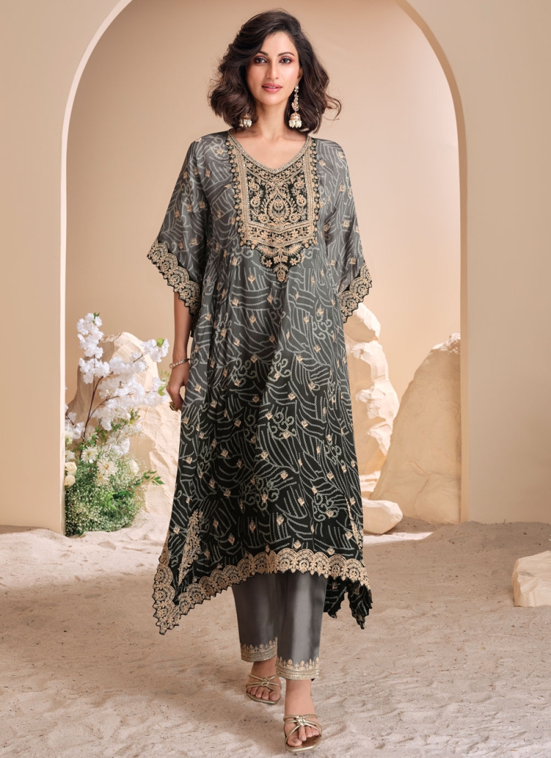 Baronial Black and Grey Zari Trendy Salwar Kameez