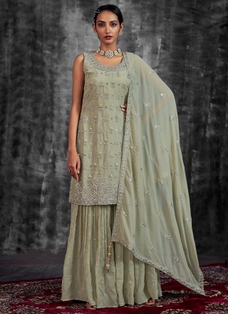 Baronial Zari Sea Green Pakistani Salwar Kameez 