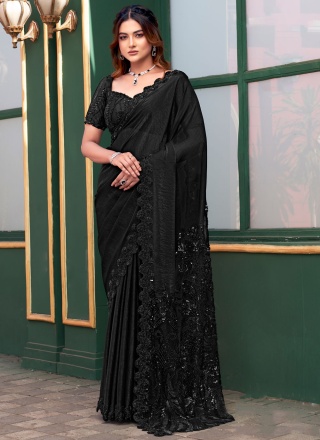 Beads Fancy Fabric Designer Saree in Black